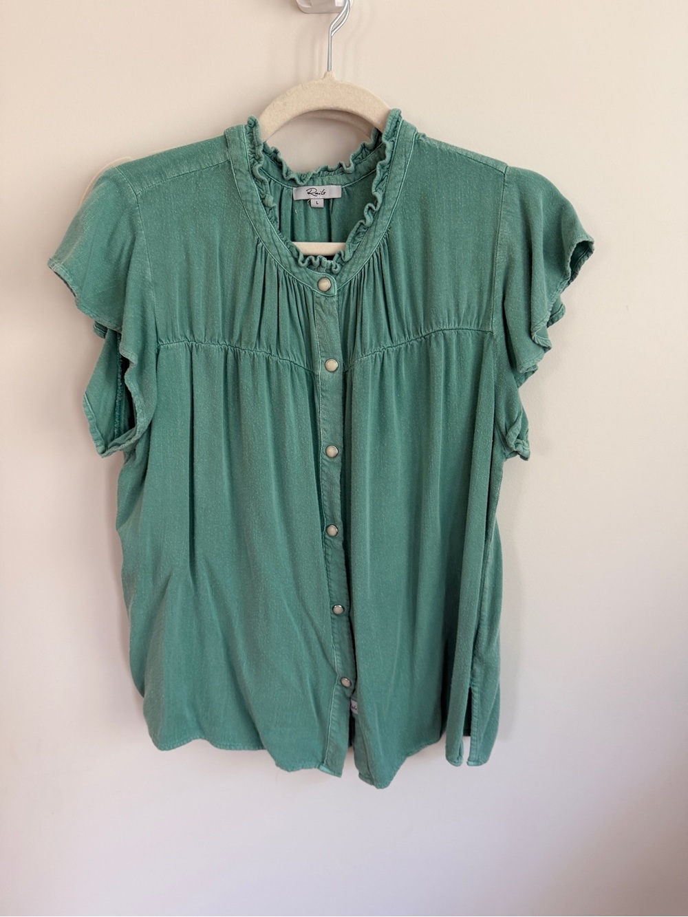 Rails Mint Green Ruffle-Trim Button Down Blouse